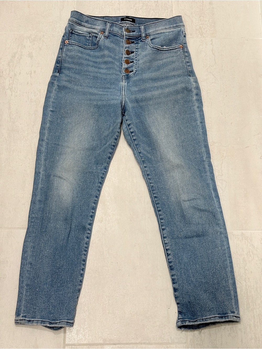 EXPRESS Super High-Rise (Mom Jean) Blue Women’s Button-Fly Size 6